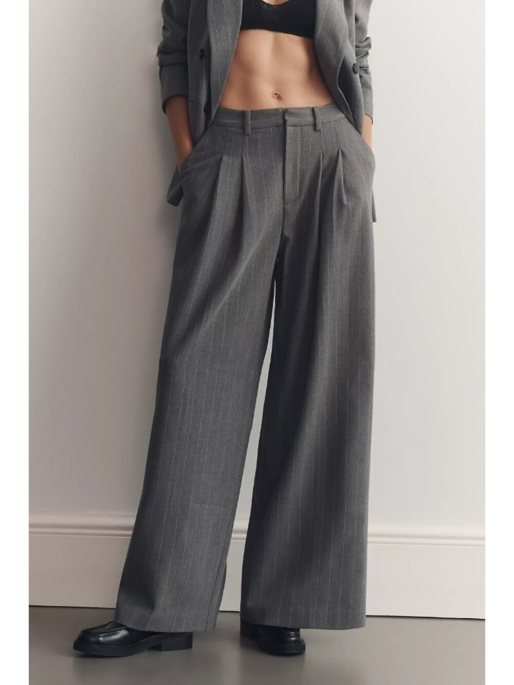 The Avery Striped Pleated Trousers by Maeve XL